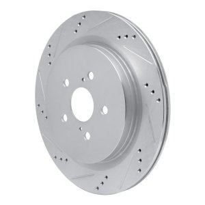 Lexus RX450hL Brake Rotor (1) - Rear Left - R1 Concepts - Drilled & Slotted - Silver - `16-`22